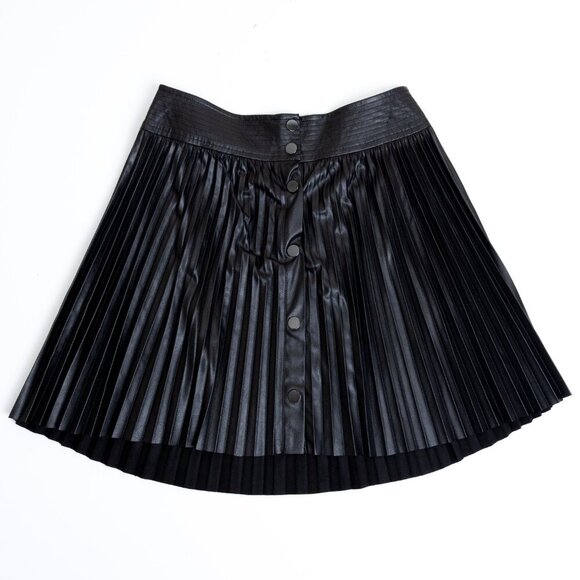Black Pleated Leather Skirt - Picture 3 of 14